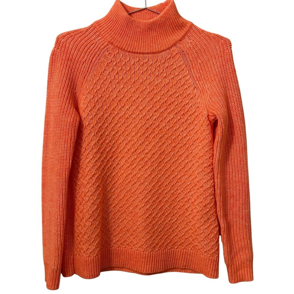 Talbots Women's Tangerine orange Cable Knit Mock Neck Sweater XS